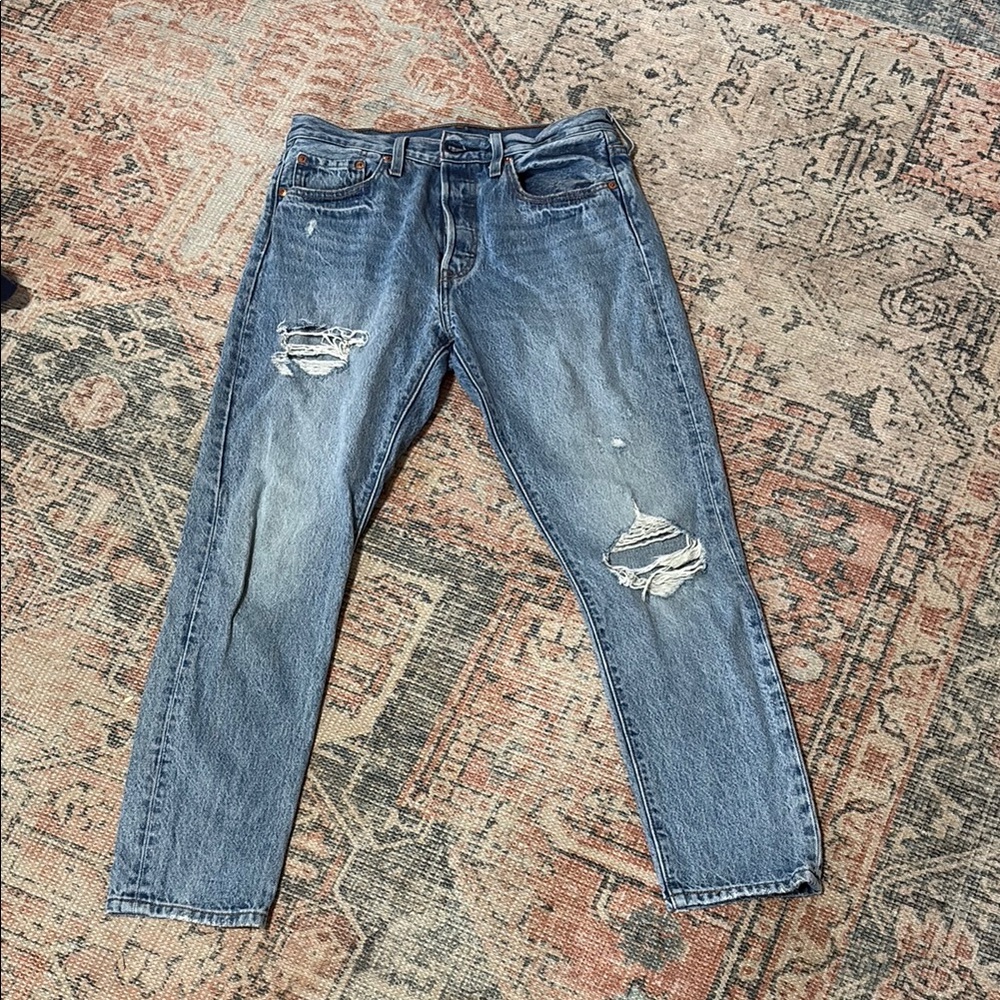 Levi's Blue High Rise Jeans with Distressed Details